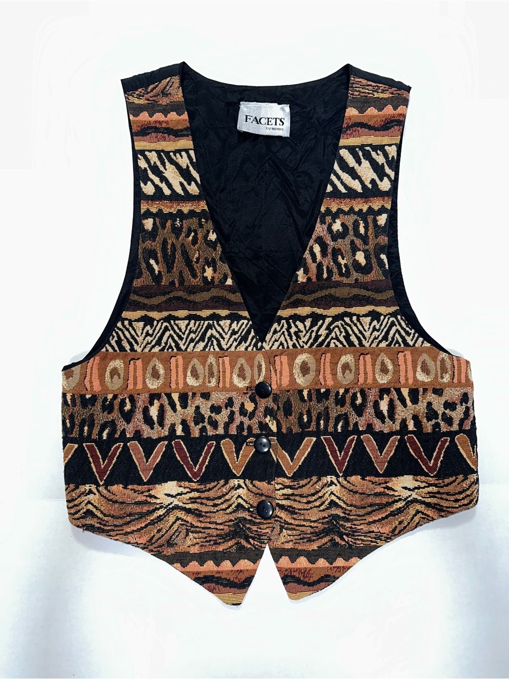 Facets by Mirrors Animal Print Tapestry 90s Women’s Vest Size Medium Boho